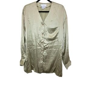 Spenser Jeremy 100% Silk Button-Up Blouse Light Gold Women's 14 Elegant Wear